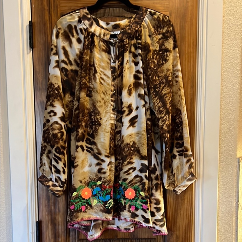 Ivy Jane Animal Print Top with Floral Accents